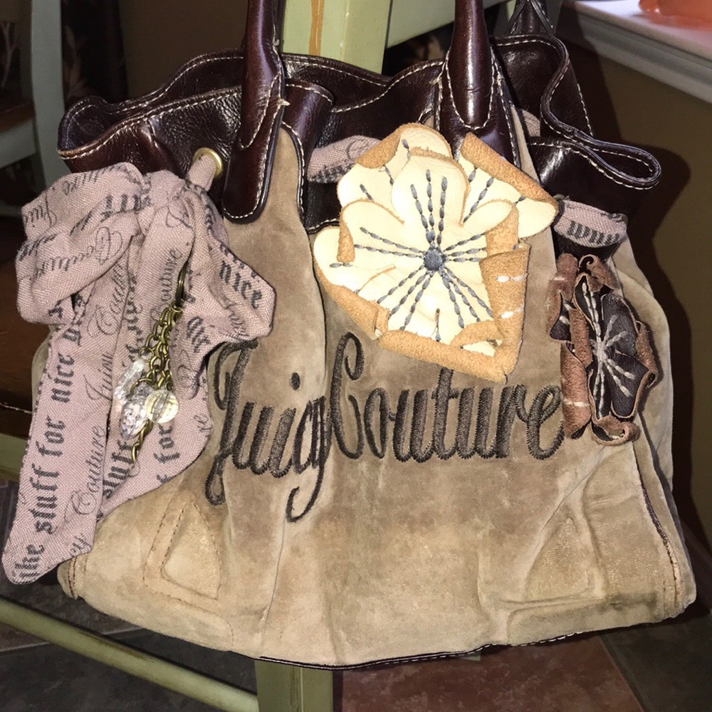 Juicy Couture Large Brown Purse Tote with Flowers